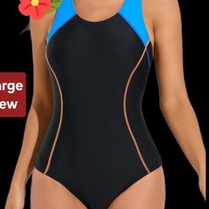 Women's Black and Blue One Piece Large New Swimsuit